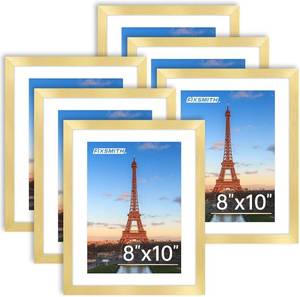 lot 431479 image: FIXSMITH 8x10 Picture Frame Bulk-6 Pack, Gold Picture Frames Collage Wall Decor, Wall & Tabletop Picture Frames, Photo Frame with HD Plexiglass, Display Pictures 5x7 with Mat or 8x10 Without Mat