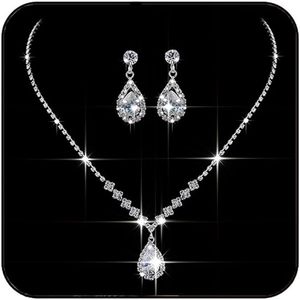 lot 431496 image: JAKAWIN Silver Jewelry Set Rhinestone Prom Wedding Necklace Earrings