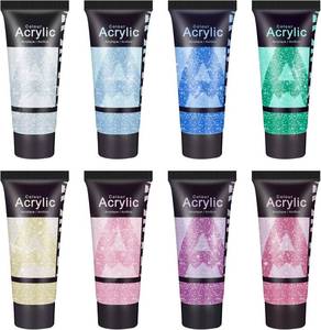 lot 431498 image: AUREUO Galaxy Glitter Acrylic Paint Set - 8 Twinkle Iridescent Colors 0.71 Fl Oz  21ml Tubes Sparkling Art Paints for Holiday Crafts Decor Non Toxic Art Supplies for DIY Projects, Gifts for Artists