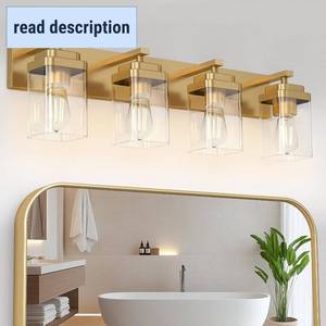 lot 131500 image: Retails for $110 Brushed Gold Bathroom Light Fixtures, 4 Lights Bathroom Lighting Fixtures Over Mirror, Square Design & Rectangle Large Backplate, Modern Vanity Lighting Fixtures, for Living RoomBedroom