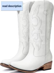lot 131505 image: Choiran Cowboy Boots for Women - Mid Calf Cowgirl Boots Western Chunky Heel Pointed Toe Boot with Retro Embroidery, Country Concert Outfit Essentials for Rodeo Festival