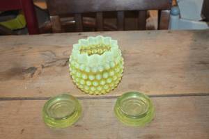 Vintage Yellow Uranium Glass Vase w/small chip & More