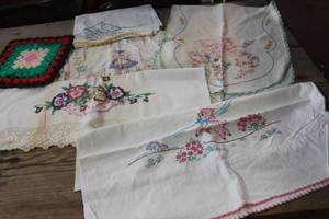 lot 2587 image: Vintage Embroidered Pillowcases & More