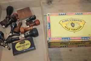 lot 2588 image: Vtg. Rubber Stamp Pad and More in Cigar Box