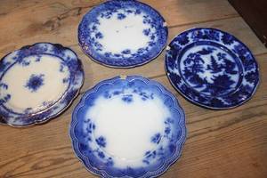 Antique Flow Blue Plates w/chips