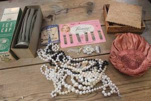 lot 2689 image: Vtg. Pearls Wood Handkerchiefs & More