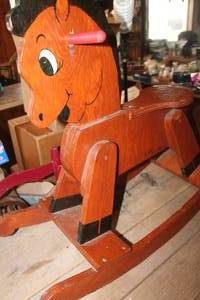lot 2712 image: Vintage Wooden Rocking Horse