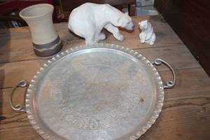 lot 2726 image: Large Dcor Metal Tray, Pottery Vase & More