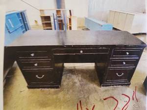 lot 1079 image: Cherry Oak Dark Finish Executive Desk with Hutch and Drawers