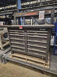 lot 1116 image: Craftsman Tool Box and 3 Tier Black Metal Shelf W Battery Charger