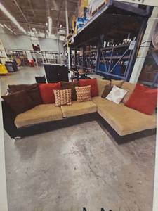lot 4012 image: Dark BrownTan L Shap Sectional