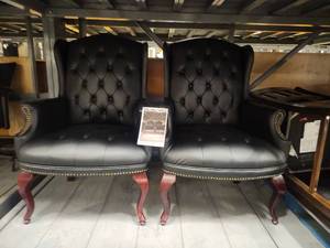 lot 4034 image: Pair of Chairs Black Tufted Button Back
