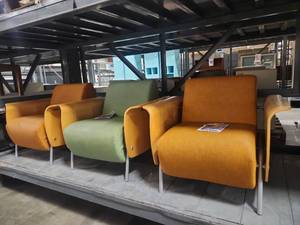 lot 4038 image: 3 - Curved Armchairs with Metal Legs Set