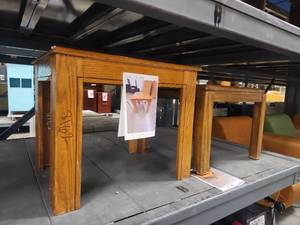 lot 4042 image: Small Wooden Table with Wood Grain Top and Square Legs