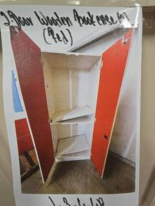 lot 4058 image: (2) Wooden Base Case with Red Doors and Interior Shelving
