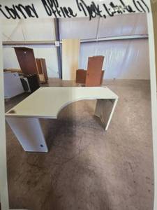 lot 4059 image: Office Desk with Curved Return, Cream-Colored Work Station