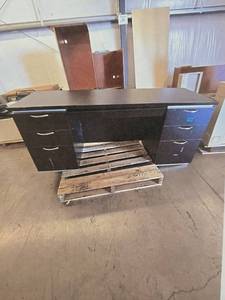 lot 4060 image: Black Office Desk with 3-Drawer Pedestals and Keyboard Tray