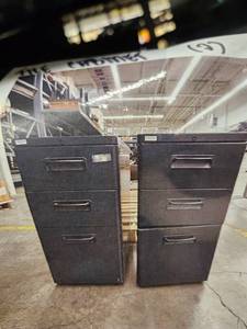 lot 4075 image: Pair of Black 3-Drawer File Storage Units with Casters