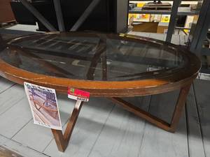 lot 4103 image: Oval Glass Top Coffee Table with Wood Frame