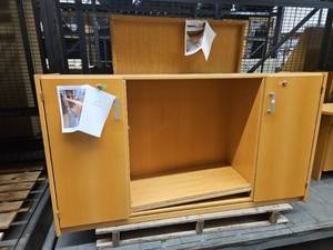 lot 4108 image: 2 Tier Bookshelf and Cabinet with 2 Locking Doors