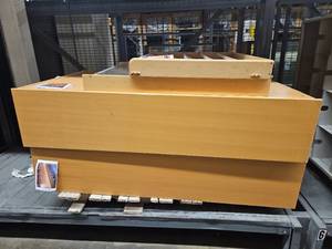 lot 4111 image: Wooden Double Door Shelf, Wooden Shelf, 2 Info Folders