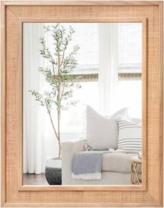 lot 205 image: $150 Rectangle Rattan Mirror, 30x40 Rattan Wall Mirror for Bathroom, Large Farmhouse Wooden Mirror with Handmade Wicker Frame, Decorative Boho Mirror for Nursery Bedroom Living Room Entryway Nature