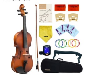 lot 1000 image: Crafteem 12 Violin Outfit for Beginners Adults Kids With Hard Case, Bow, Extra Strings, Shoulder Rest, Tuner, Owners Manual, Tape- Handcrafted (Matte 12). Bridge does need repair