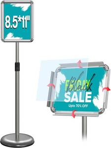 lot 1005 image: Sign Holder Stand 8.5x11 inch - Adjustable Floor Standing Sign Holder - Signage Stand with Snap-Open Frame Display for Malls, Schools, Restaurants