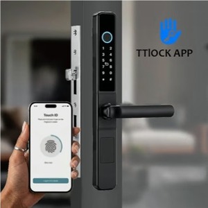 lot 1016 image: Smart Door Lock with Handle, Keyless Entry for Aluminum & Wooden Doors - Fingerprint, TTLock App Control, Digital Keypad, IC Card Access, Waterproof