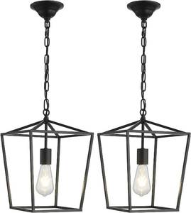 lot 1035 image: ANJIADENGSHI Vintage Pendant Light - Iron Lantern Chandelier for Dining Room & Kitchen, Matte Black (2-Pack, Bulbs Not Included)