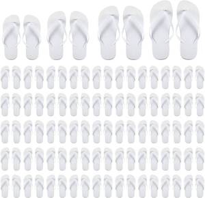 lot 1037 image: 52 Pairs Bulk Flip Flops for Wedding Guests, Wedding Flip Flops, Flip Flop Sandals for Men Women Wedding Pool Party Slippers (White)