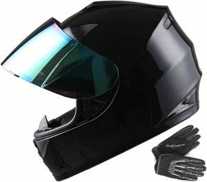 lot 1039 image: WOW Youth Motorcycle Full Face Helmet Street Bike BMX MX Kids Glossy Black Youth Medium