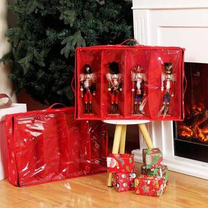 lot 2010 image: Paterr 4 Pieces Portable Christmas Figures Storage Box Large Adjustable Red Christmas Nutcracker Storage Containers Clear Top Foldable Design to 16 Inches Christmas Decoration Accessories Boxes