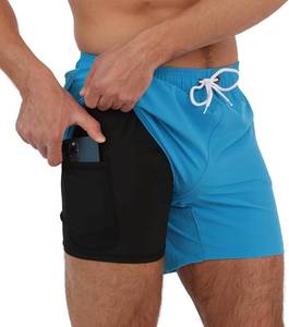 lot 4042 image: Arcweg 5.5 Mens Swim Trunks with Mesh Compression Liner, 2 in 1 Beach Board Shorts Bathing Suits with Zipper Pockets, Quick Dry Blue 2XL