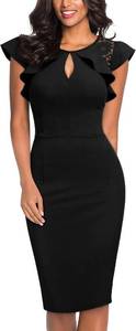 lot 4087 image: Knitee Womens Vintage Ruffle Trim Lace Sleeveless Bodycon Cocktail Dress Black XL