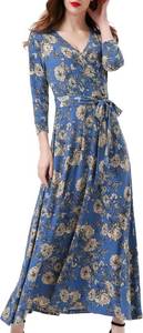 lot 4092 image: Aphratti Womens 34 Sleeve V Neck Faux Wrap Maxi Dress Summer Casual Beach  Flowy Fit and Flare Long Maxi Dress Resort Wear Blue Medium