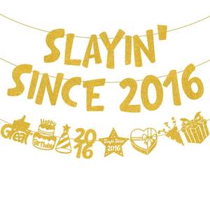 lot 4030 image: Slayin Since 10th Birthday Banner - Slayin Since 2016 10 Bday Decorations and Anniversary Banners Decor Set,Glitter Hanging Garland Party Supplies for 10 Years Old Boys Girls