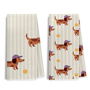 lot 4033 image: IWGDNJS Funny Dachshund Hand Towels for Kids Bathroom, Gifts for Dachshund Lovers Kitchen Towels Decorative, Weiner Dog Gifts, Trendy Cute Weiner Dog Dishtowels, 16x24 Inches Set of 2