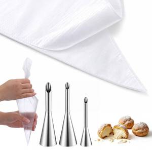 lot 4034 image: Thinp 3 Pcs Puff Cream Filling Piping Tip, Long Piping Nozzle Tips Kit Stainless Steel Cupcake Filler Tool with 10 Disposable Pastry Bags Cake Decorating Tools for Filling Donuts, Cupcakes & Eclairs