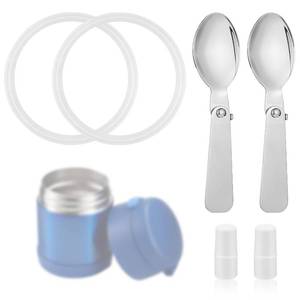 lot 4038 image: 2pcs Stainless Steel Spoons & 2pcs Gaskets & 2pcs Elastic Columns Compatible with Thermos Funtainer 10OZ Food Jars, Small Foldable Spoons Replacement Accessories Dishwasher Safe