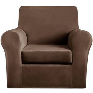 lot 4040 image: MeiMeilio 2 Pieces Velvet Slip Covers for Armchairs Separated Cushion Cover Easy Fitted Stretch Couch Cover Dog Sofa Cover Washable Furniture Protector for Pets (Dark Brown, Chair)