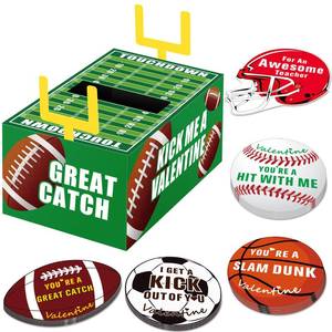lot 4041 image: Gloween Valentines Day Boxes and Cards for Kids Classroom School Exchange, Great Valentines Gifts Party Favor Set for Boys Girls - 1 Football Box, 32 Sport Theme Valentine Cards, 1 Teacher Card