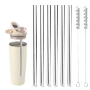 lot 4042 image: 6pcs Metal Straw Replacement Compatible with Owala FreeSip Sway 30oz Water Bottle, Reusable Stainless Steel Straws BPA Free with 2 Cleaning Brush