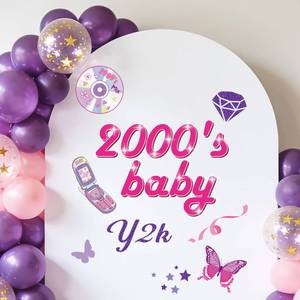 lot 4044 image: Wxiben Y2k 2000s Party Decorations - Y2K Early 2000s Baby Decal, Retro Aesthetic Wall Stickers for Balloon Arch Backdrop Decor, Birthday Party Decorations Supplies