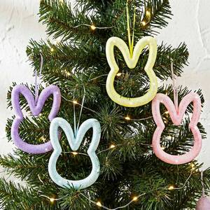 lot 4045 image: Roowest 12 Pcs Large Easter Bunny Ornaments Set 3D Glitter Bunny Ears Hanging for Tree Wreath 5.9 Inch DIY Wreath for Easter Front Door Tree Home Wall Window Decoration