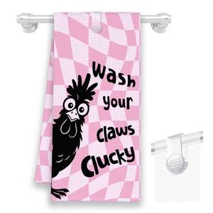 lot 4059 image: Xmsaitar Pink Funny Chicken Rooster Bathroom Kitchen Towels, Wash Your Claws Hand Towel for Girly Room, Farmhouse Cock Gifts for Farmer, Trendy Preppy Checkered Dish Towels Decor for Dorm Home 16x24in