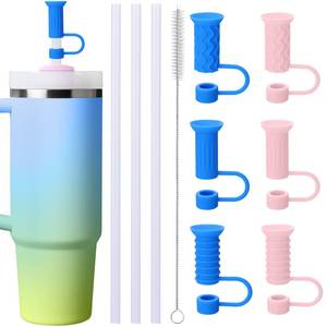 lot 4063 image: Mity rain Silicone Straw Toppers for Stanley, Straw Covers & Stainless Steel Straws for Stanley Cup 3040 oz Tumblers Accessories, DustLeak-Proof Topper Suction Cup Design (PinkBlue PE)