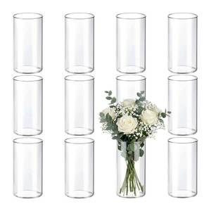 lot 4071 image: Clear Glass Cylinder Vases for Flowers, Set of 12 Decorative Straight-Sided Vases, Modern Minimalist Design, Wedding Centerpiece, Home Decor (6 in, 12 PCS)