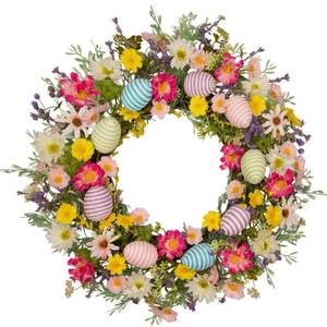 lot 4072 image: wwmira 22 Inch Easter Wreaths for Front Door, Colorful Woven Egg Wreath with Mixed Florals, Spring Summer Porch Decor Outdoor, Farmhouse Easter Wreath Decorations(Wreath)