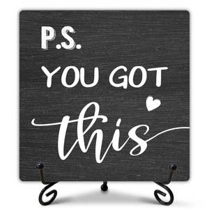 lot 4079 image: heiyihe Funny Wooden Signs, You Got This Desk Decor, Cute Office Decor, Inspirational Gift for Family Friends and Colleagues, Funny Signs for Office Bedroom Desk Decoration Shelf-B09, black
